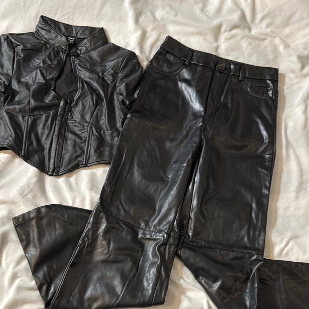 Faux Leather Jacket and Pants Set